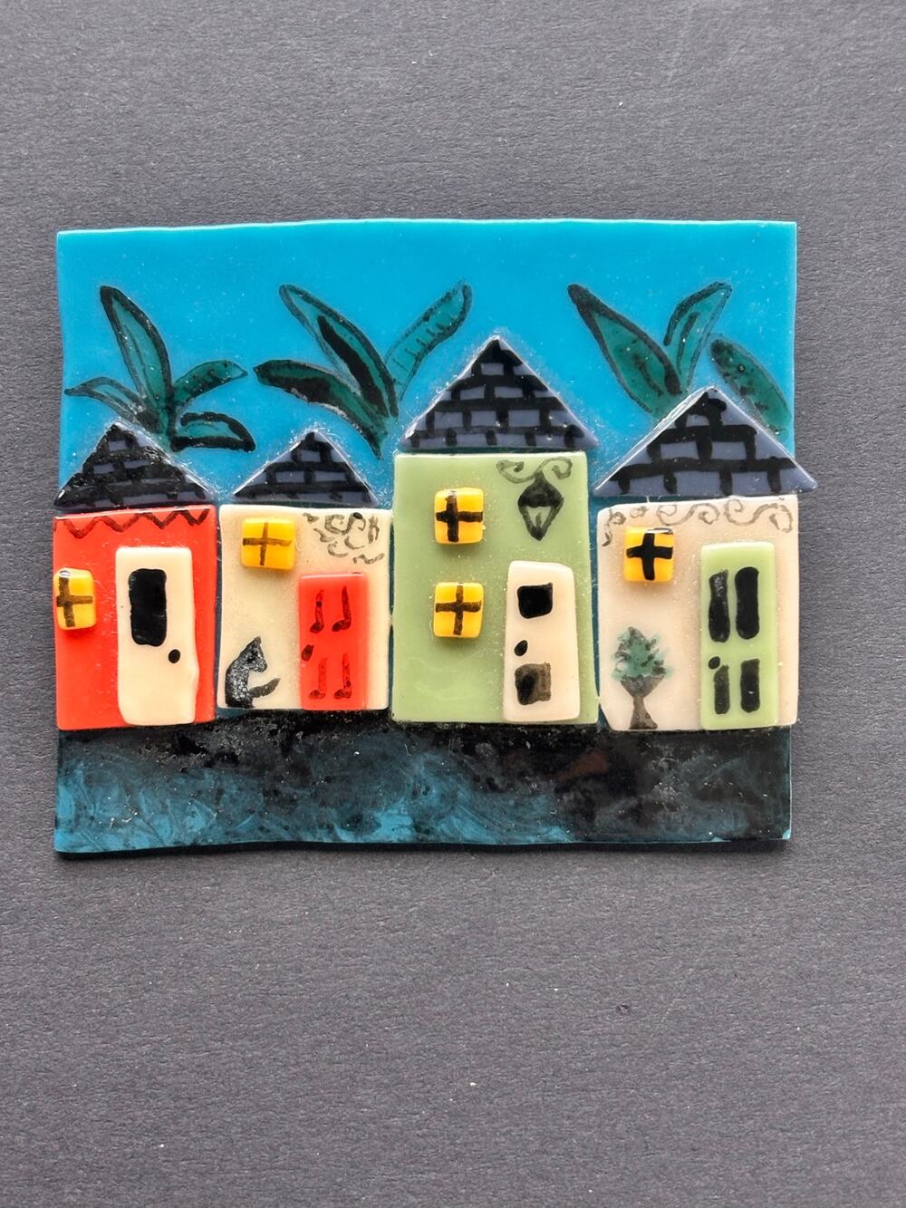 Vintage 1990’s “House Pins by LUCINDA” Brooch ~ 3D  Row Houses